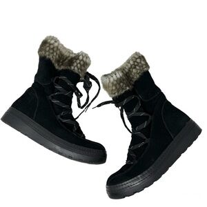 BareTraps Linsie Black Suede Water Repellent Faux Shearling Boots Size 9.5